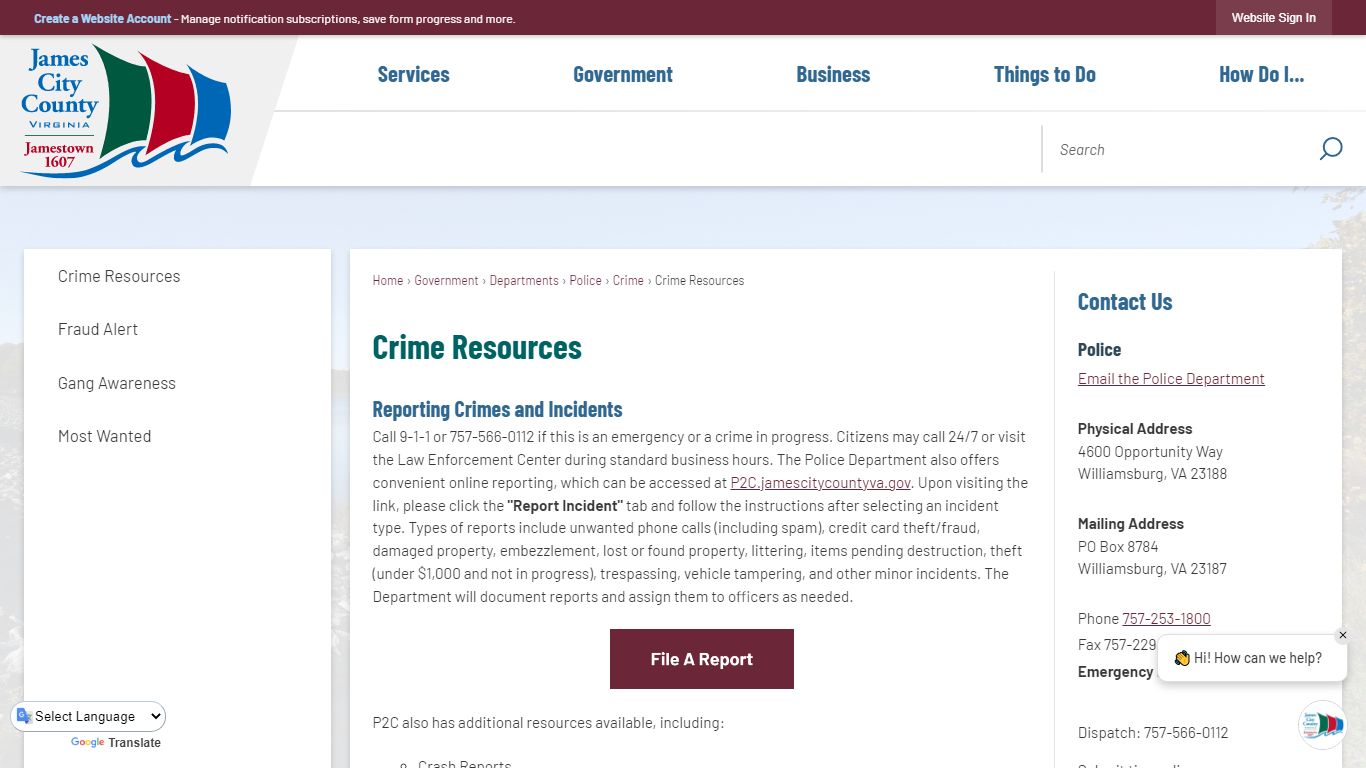 Crime Resources | James City County, VA