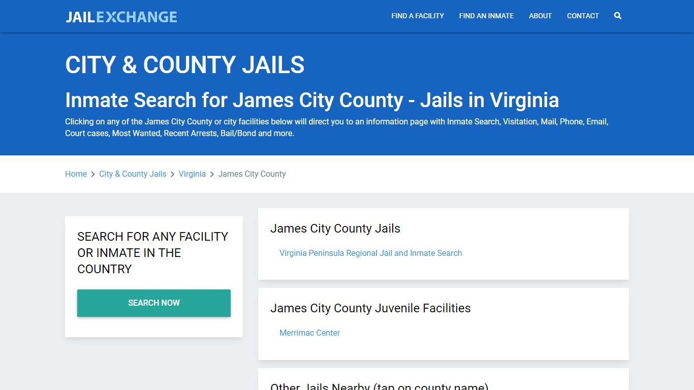 Inmate Search for James City County | Jails in Virginia - Jail Exchange