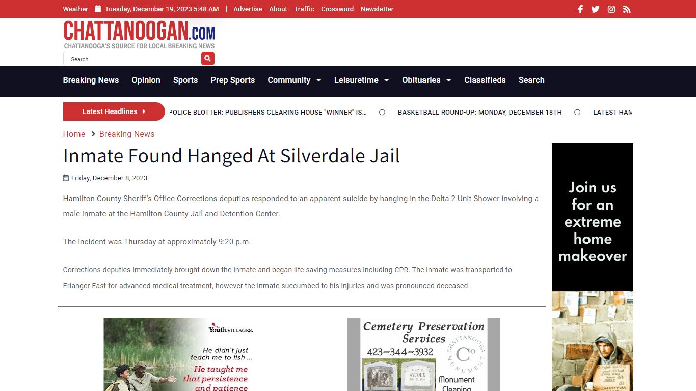 Inmate Found Hanged At Silverdale Jail - Chattanoogan.com
