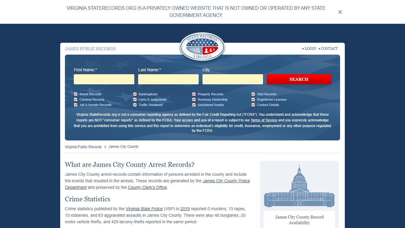 James City County Arrest, Court, and Public Records | StateRecords.org